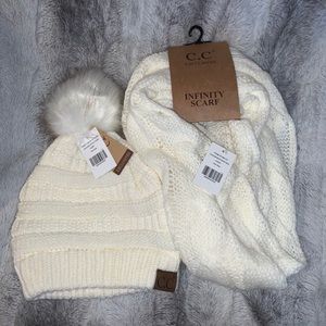 C.C white infinity scarf & hat